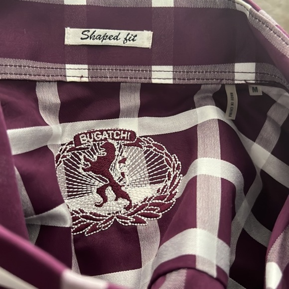 Bugatchi Shaped Fit Buttonup Graph Plaid Dress Shirt Embroidered Logo Sz M - Picture 14 of 14